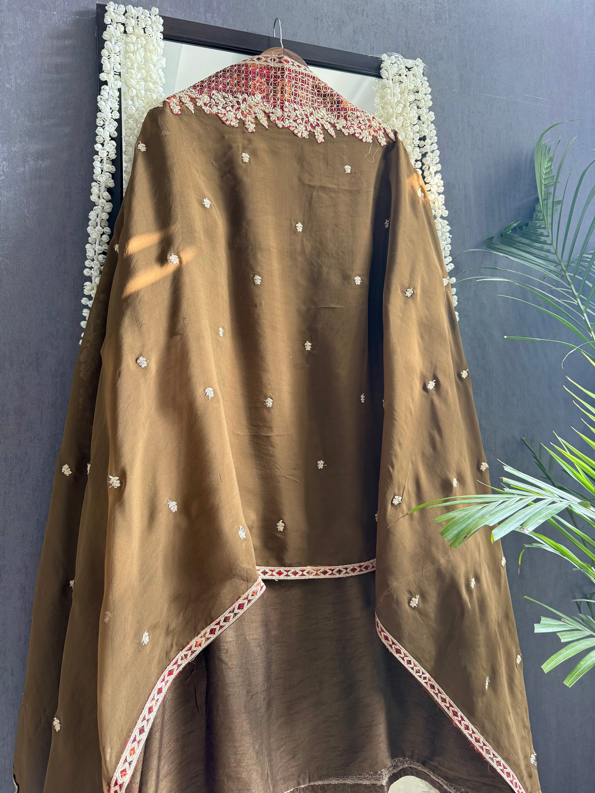 Luxurious raw silk aari work suit