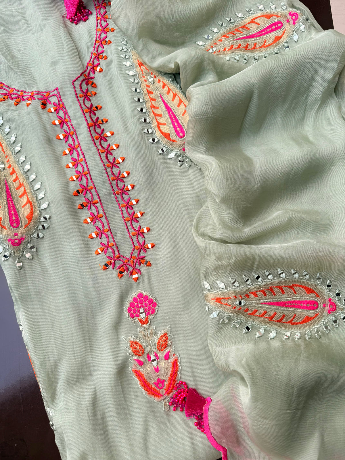 Meenakari Organza Appliqué suit