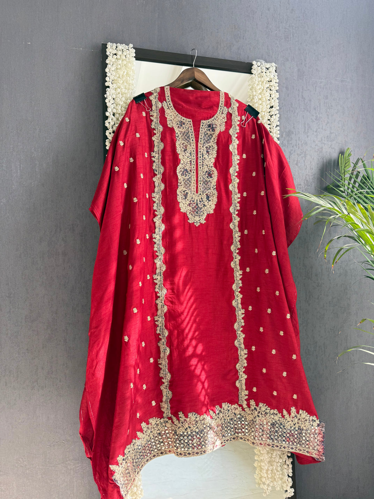 Luxurious raw silk aari work suit