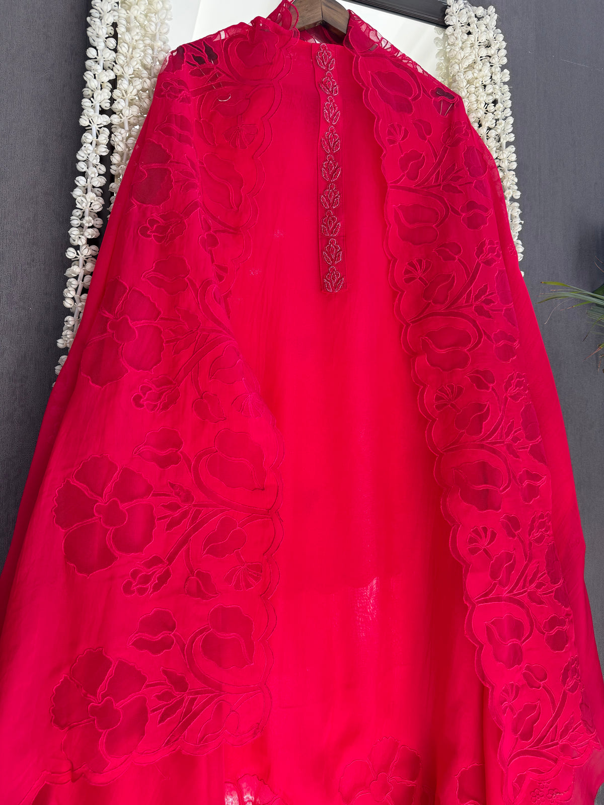 Organza monochromatic appliqué suit