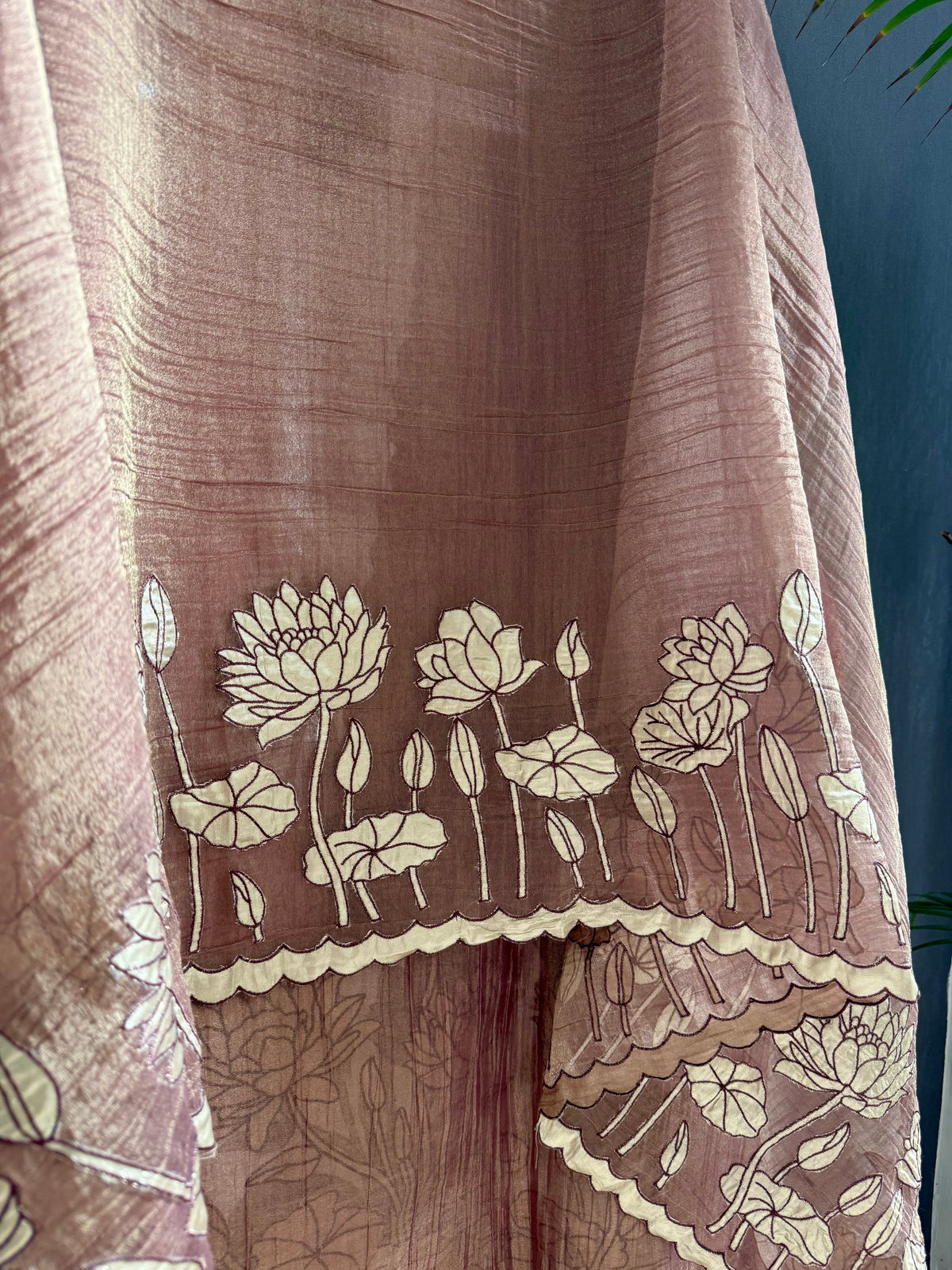Luxurious crush tissue gota appliqué lotus suit