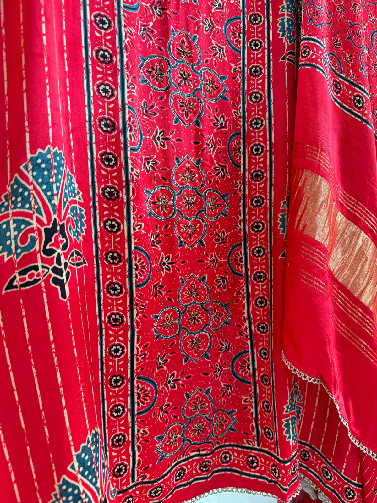 Gajji silk ajrakh Handwork suits