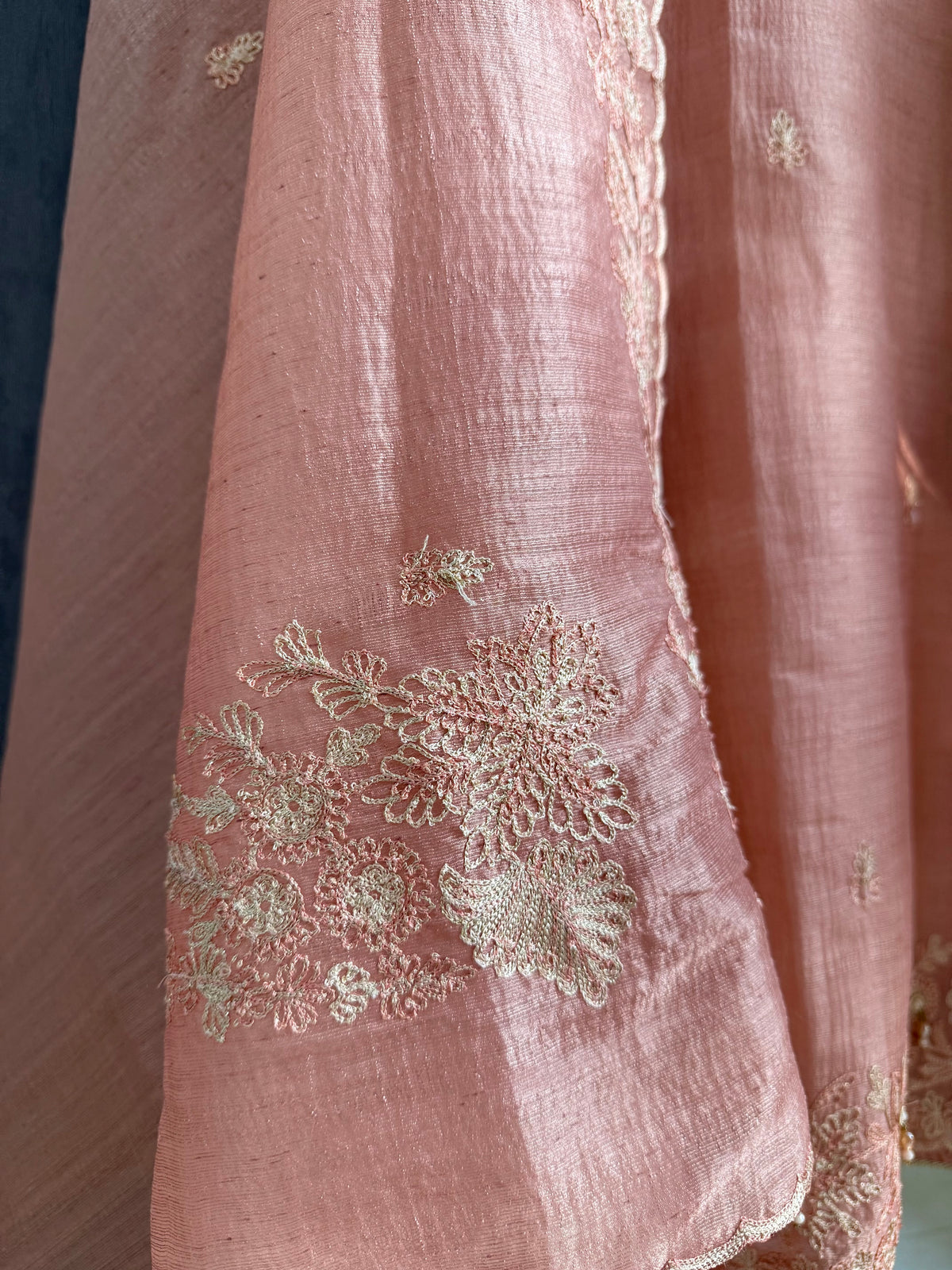 Tussar tissue handwork aari suit