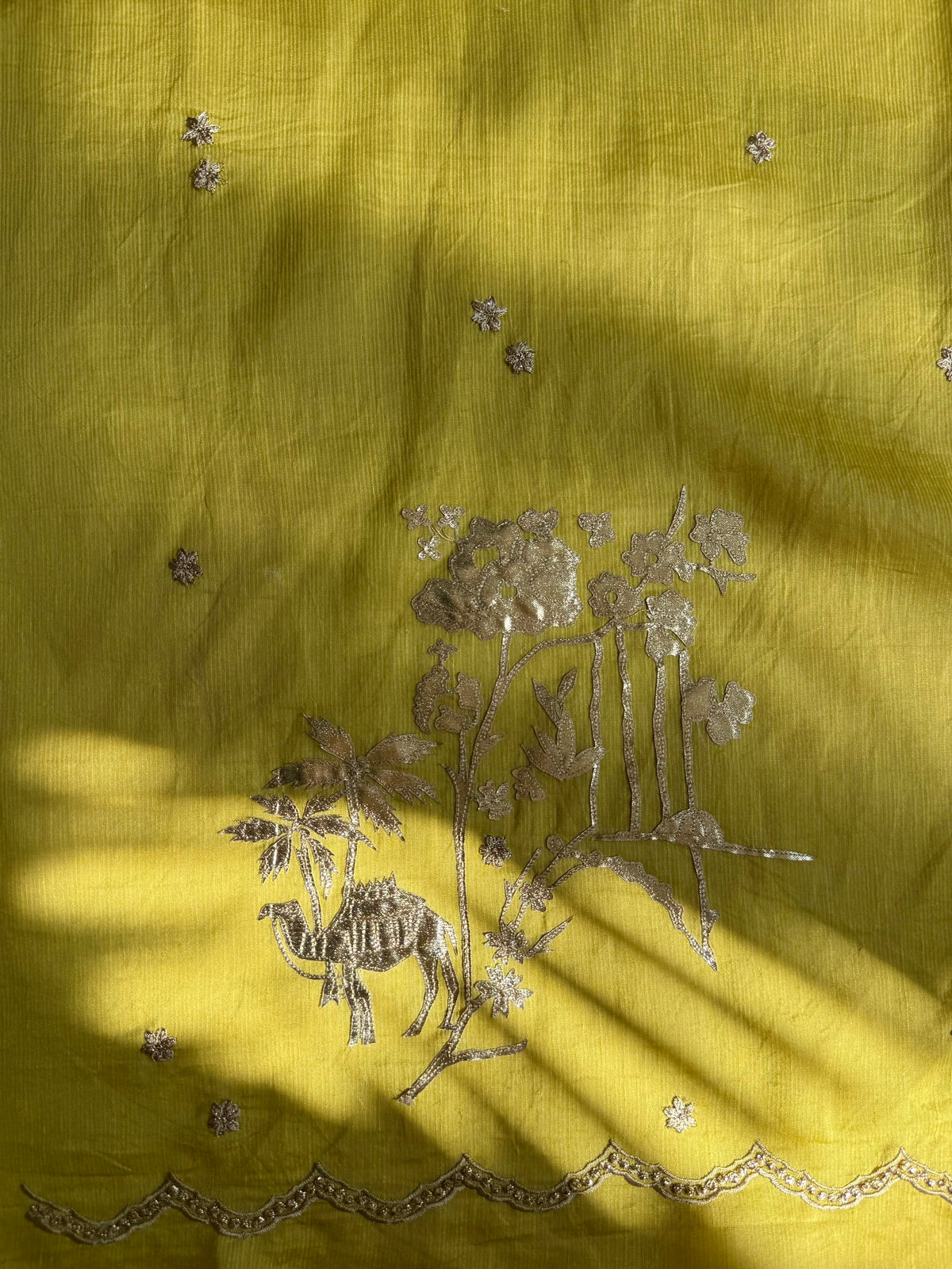Luxurious Mul chanderi gota appliqué work suit