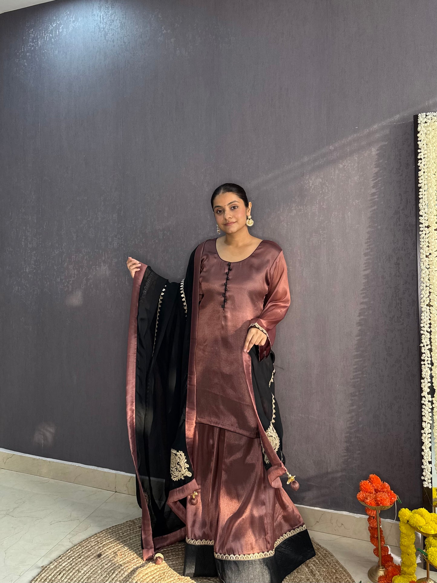 Luxurious metallic sharara set