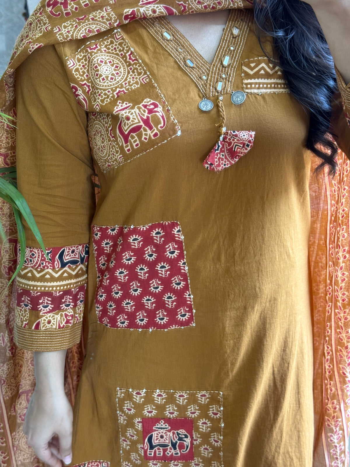 Pure cotton afghani ajrakh suit set
