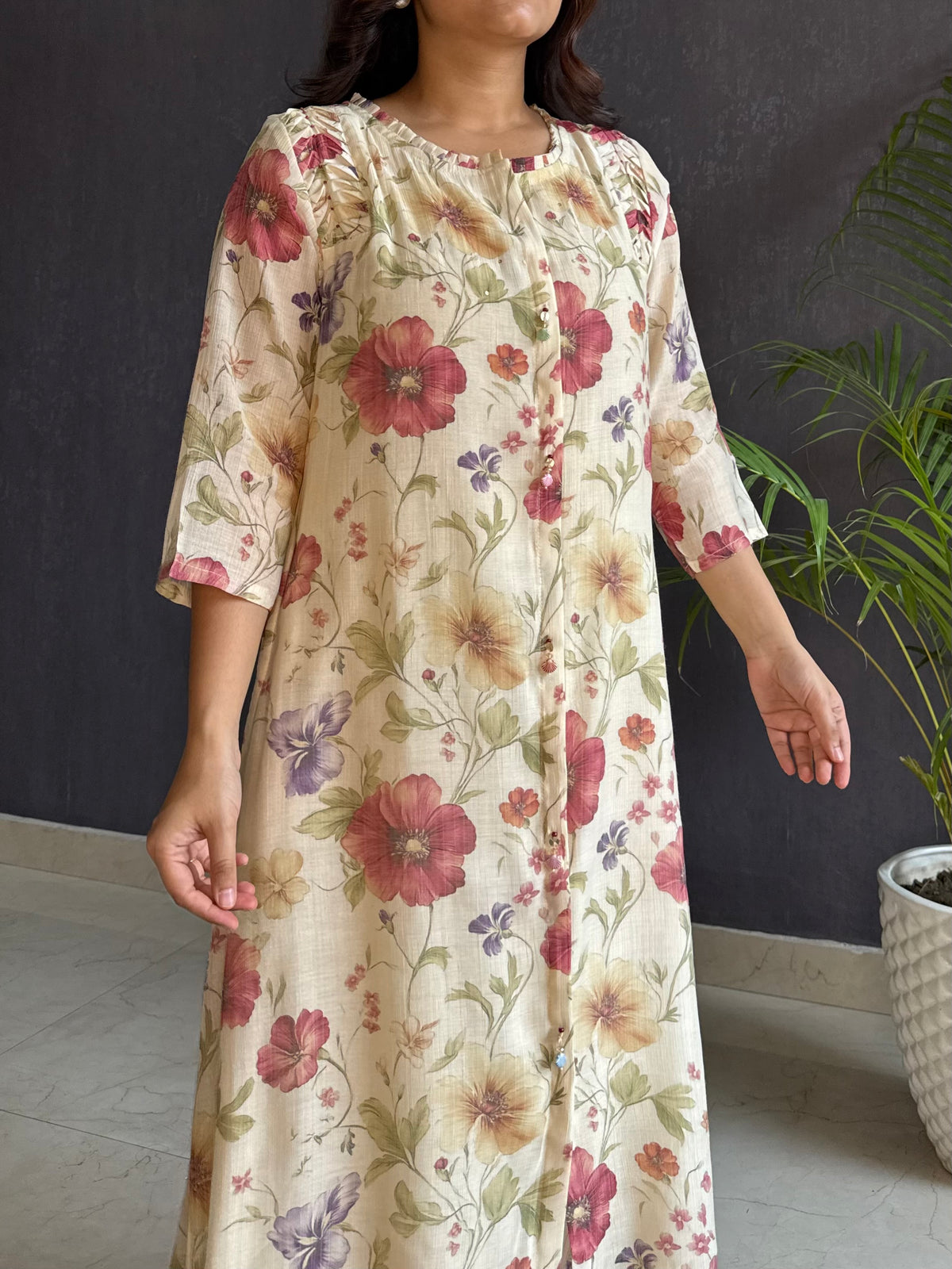 Linen handwork kurta set