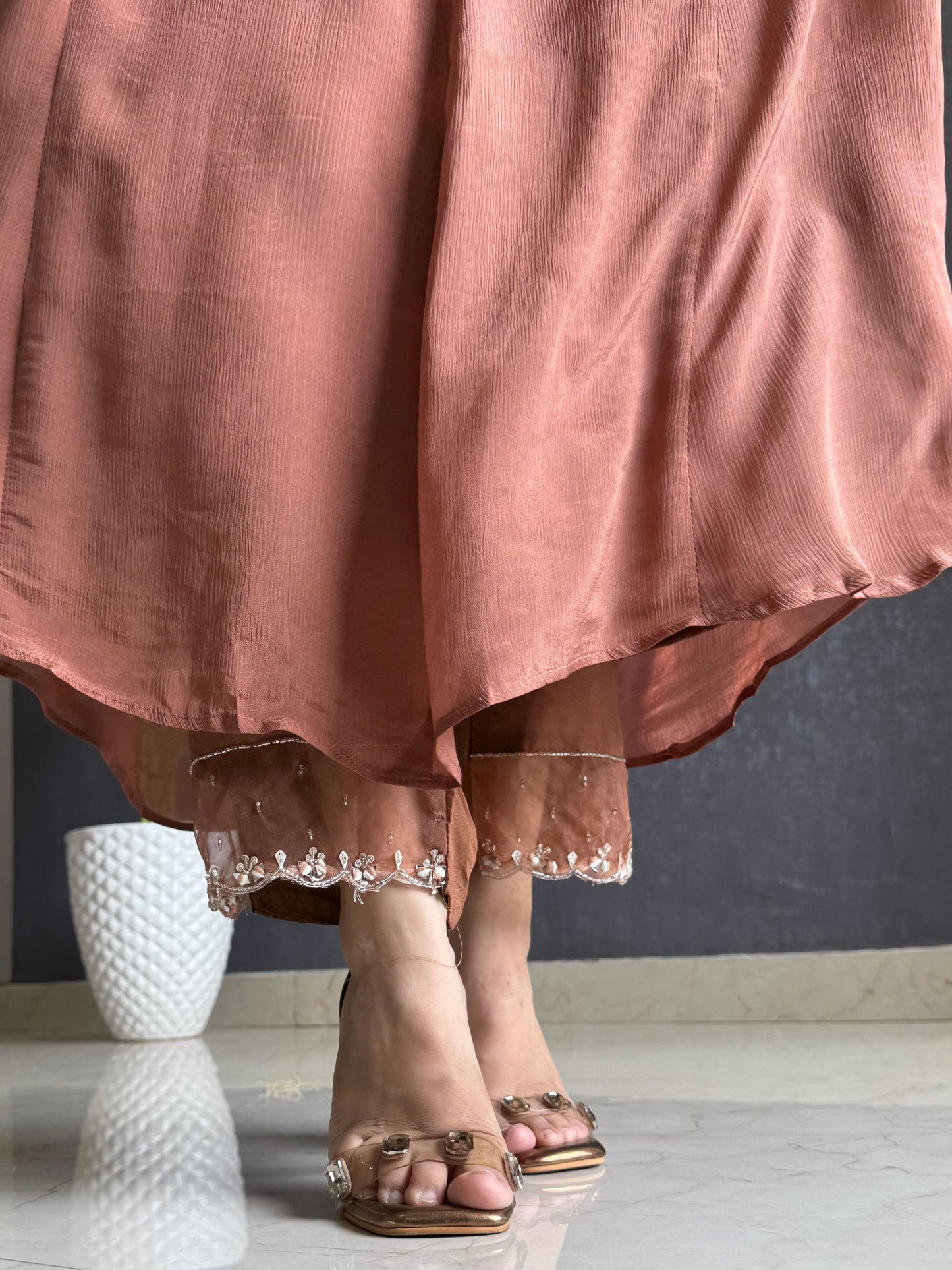 Chinon handwork anarkali set