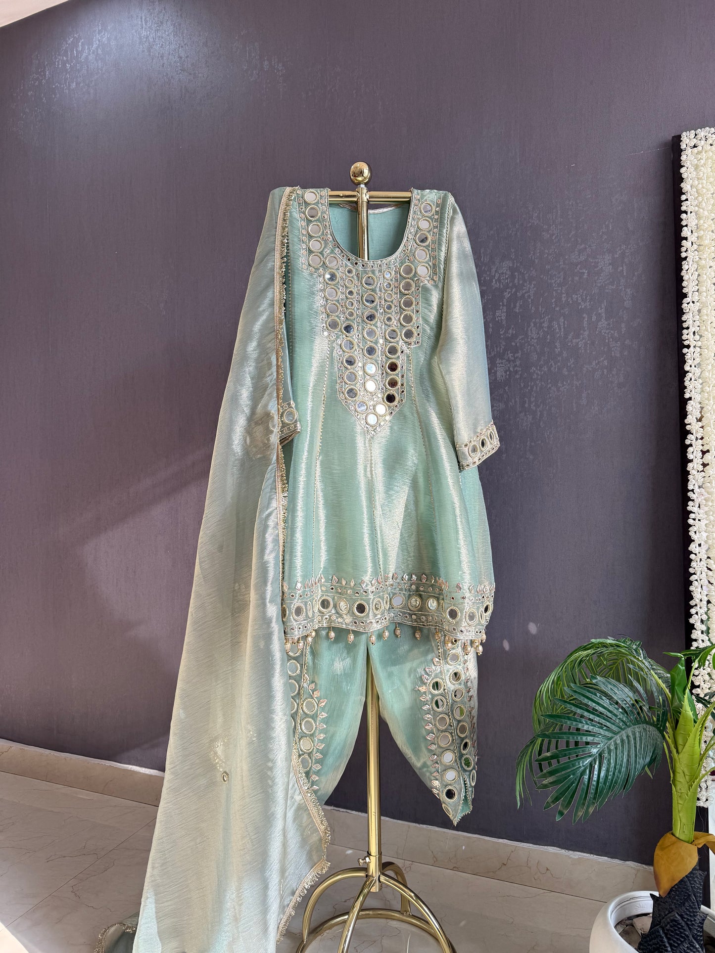 Luxurious mirrorwork anarkali set