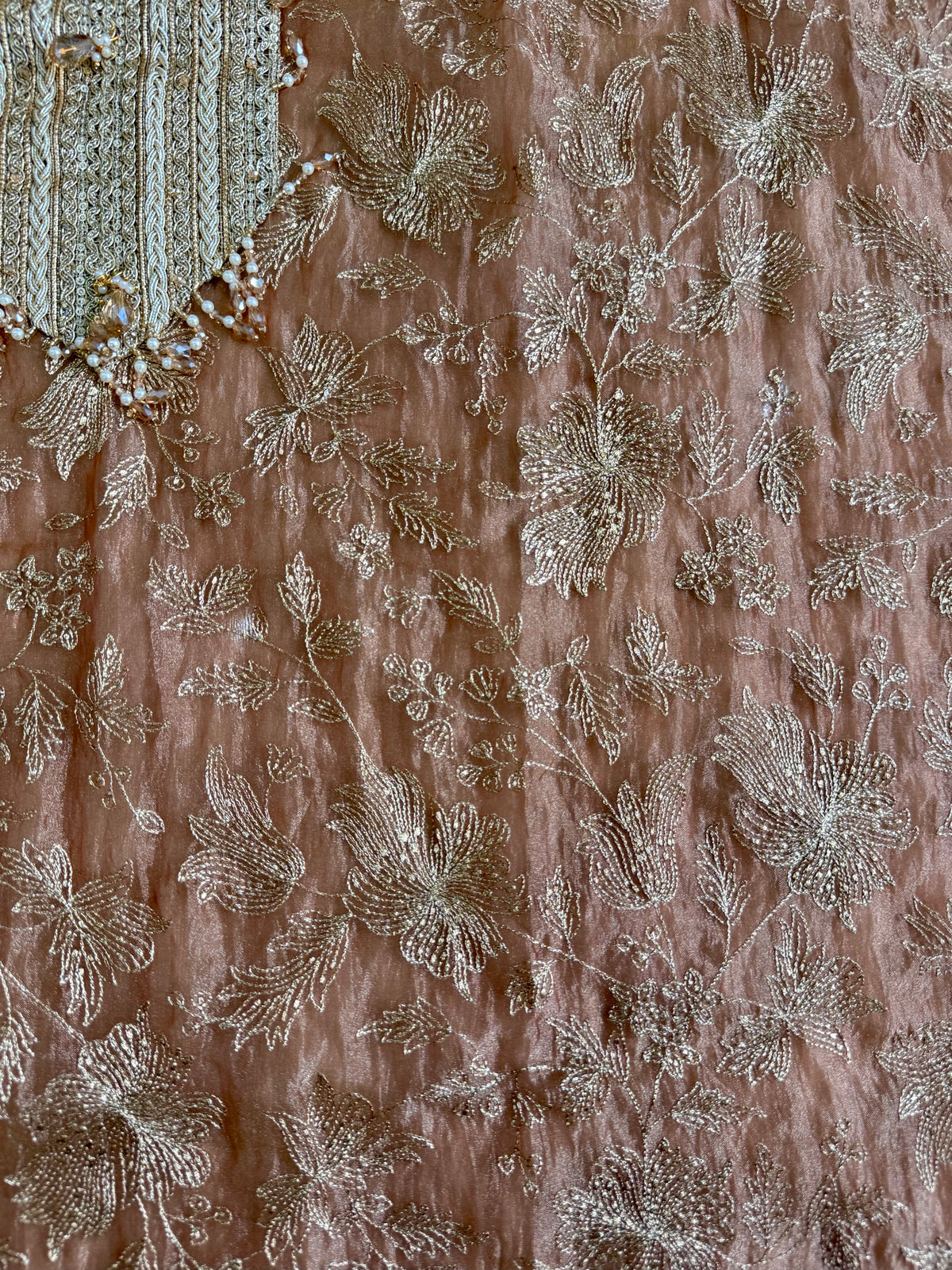 Premium crush tissue zari aari embroidered suit