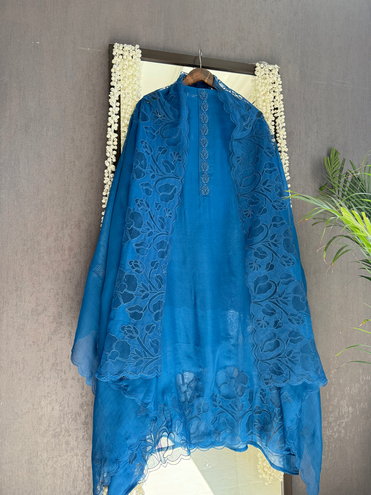 Organza monochromatic appliqué suit