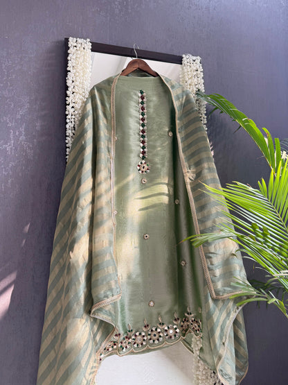 Luxurious leather patti bejewelled suit