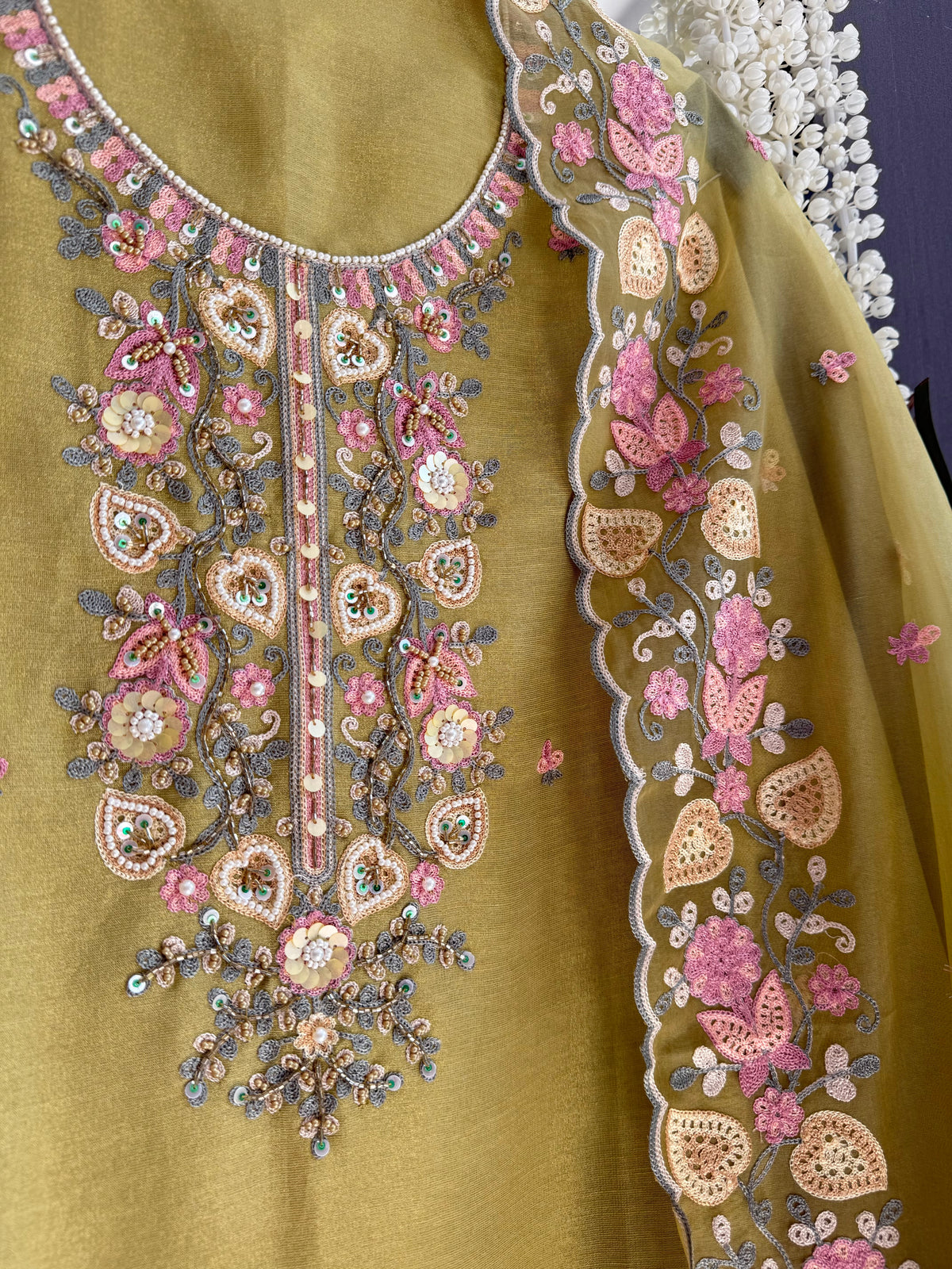 Premium tissue silk hand embroidered suit