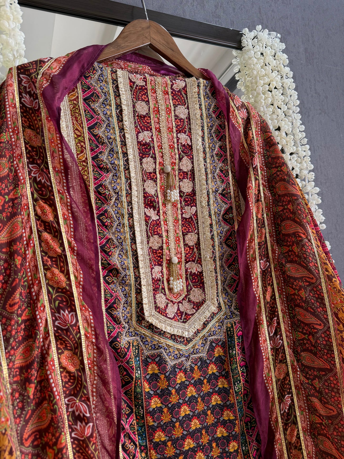 Pure satin crepe gota work suit