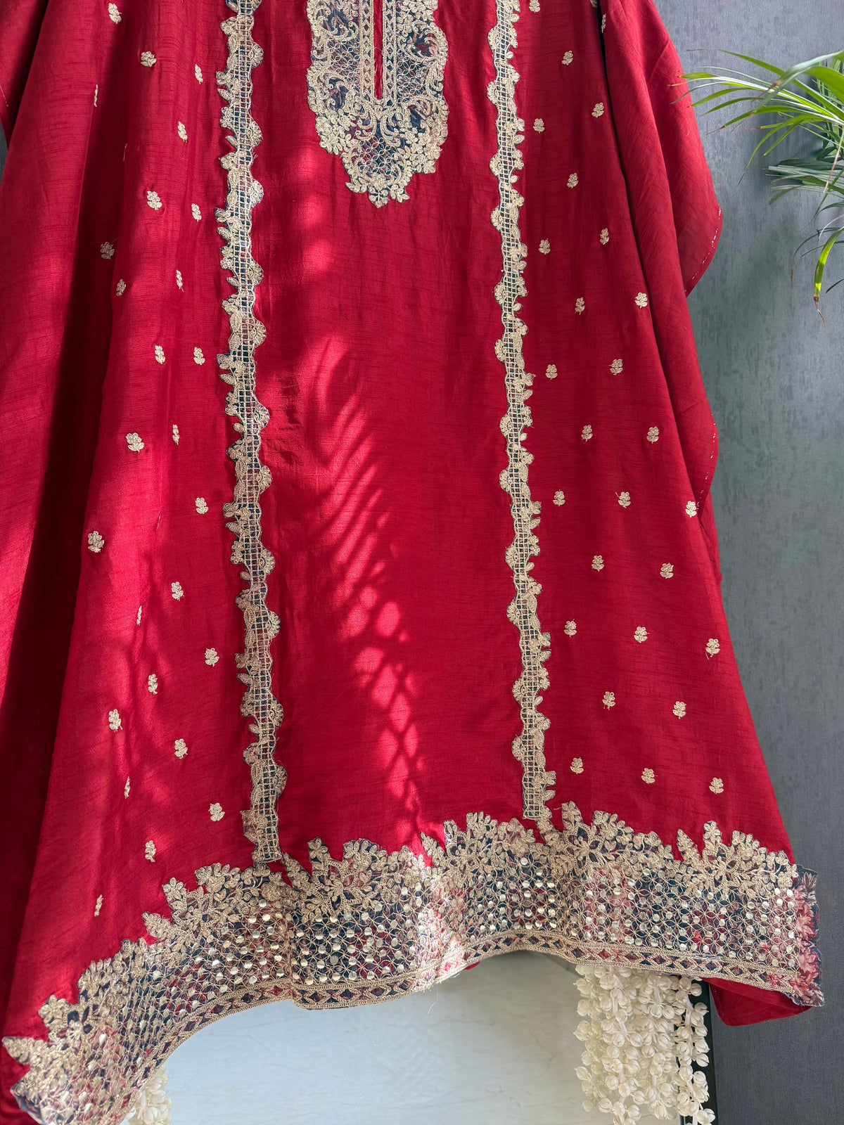 Luxurious raw silk aari work suit