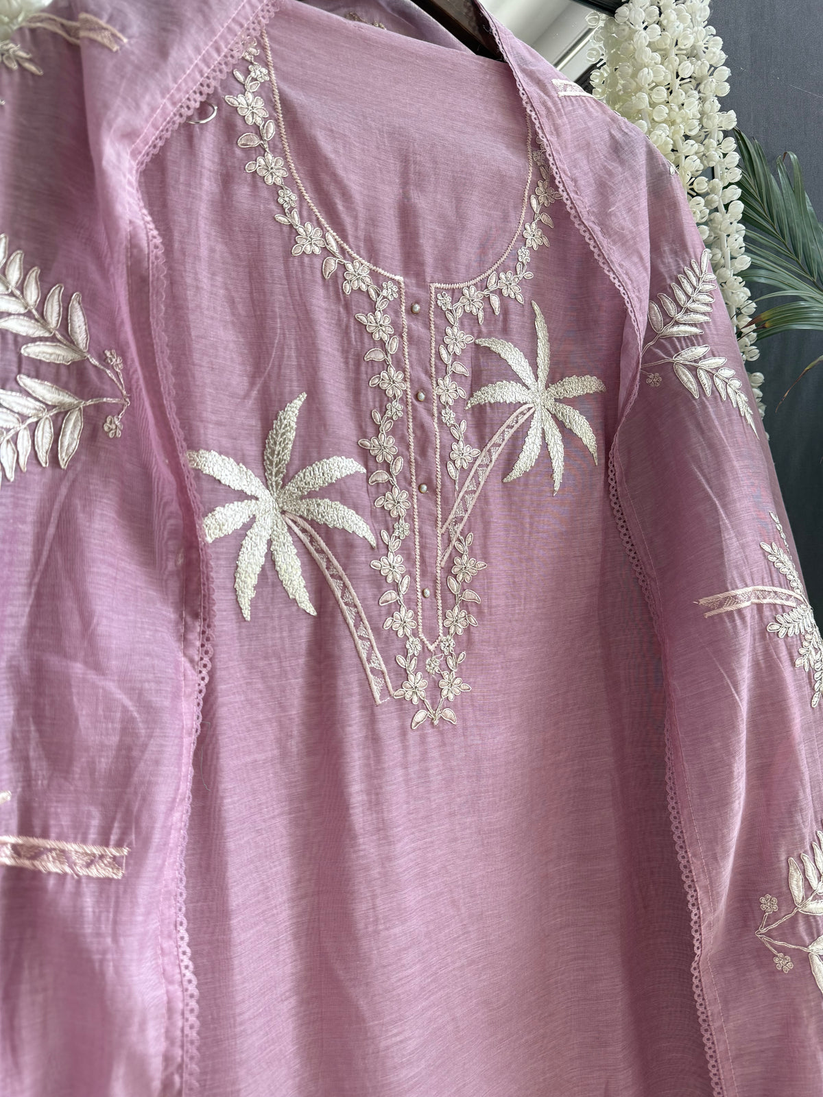 Luxurious Mul chanderi tropical trees suit