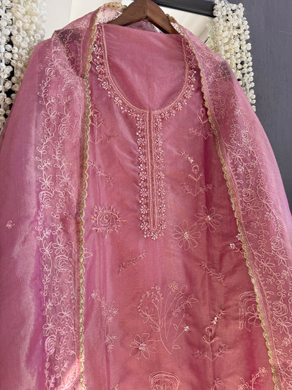 Premium tissue organza aari embroidered suit