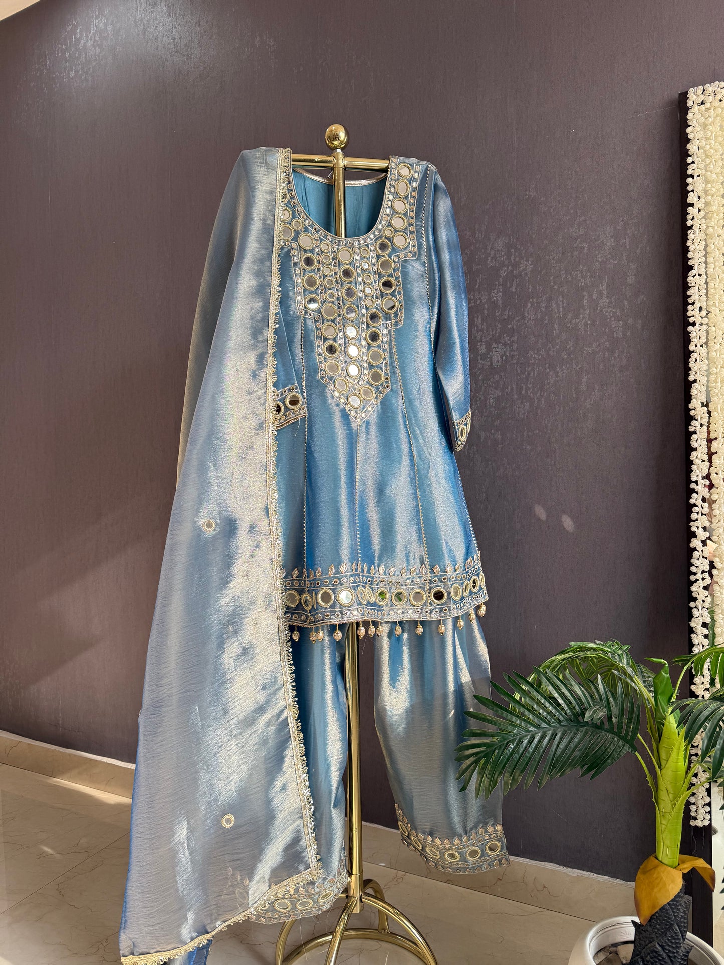 Luxurious mirrorwork anarkali set