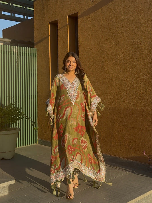 Luxurious abstract floral gotapatti kaftan set