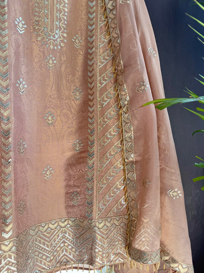 Luxurious Tissue Brocade gota appliqué work suit