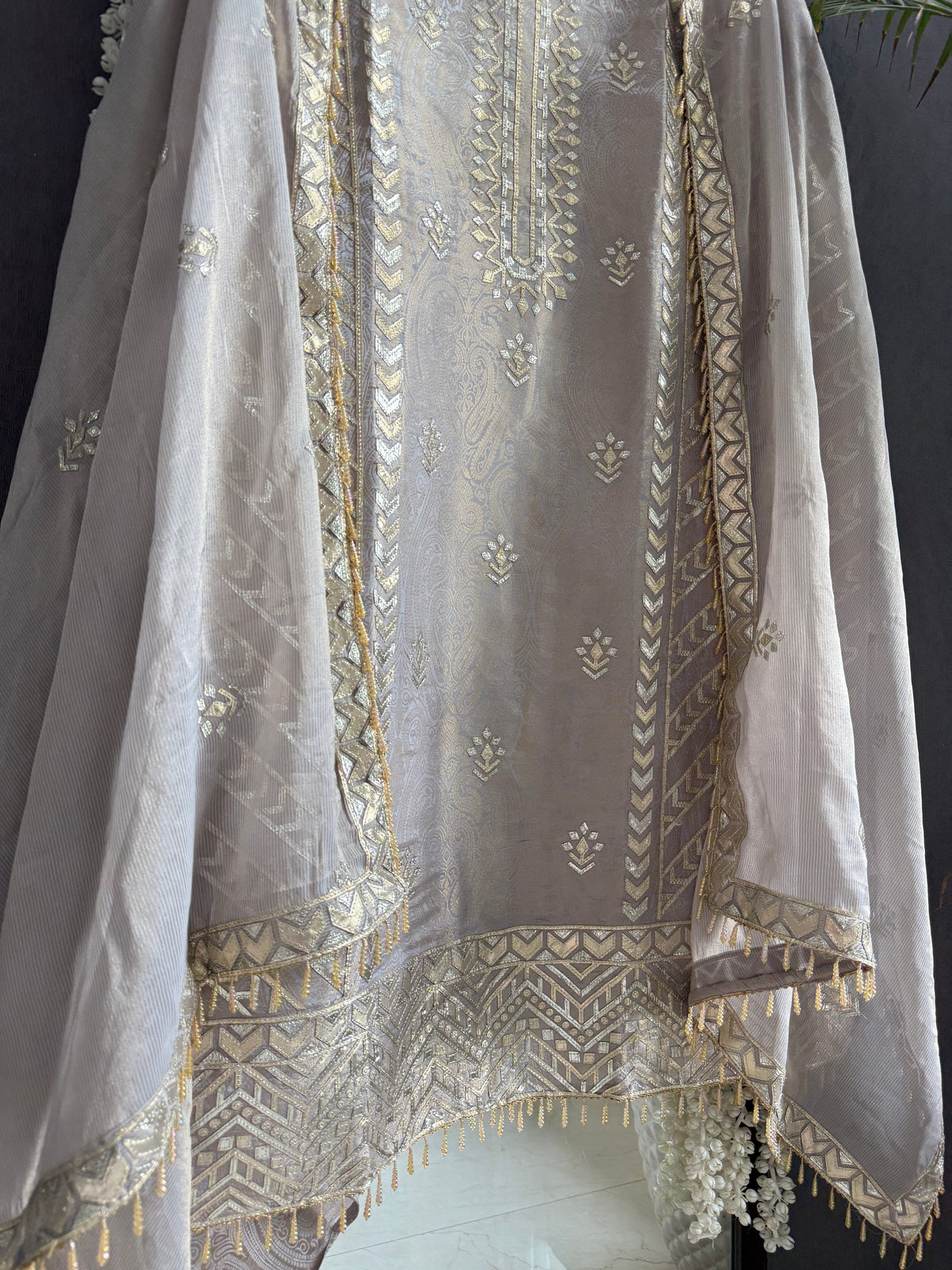 Luxurious Tissue Brocade gota appliqué work suit