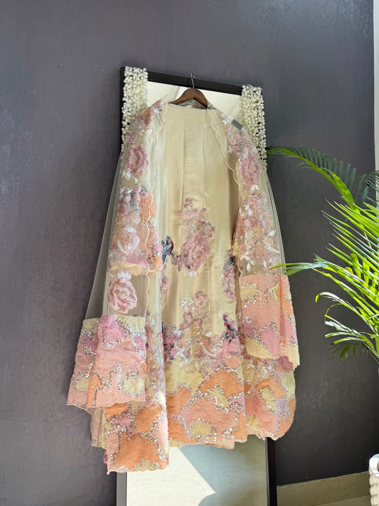 Luxurious appliqué birds Anarkali suit
