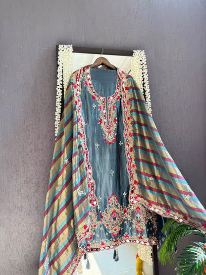 Luxurious mettalic Mirrorwork suit
