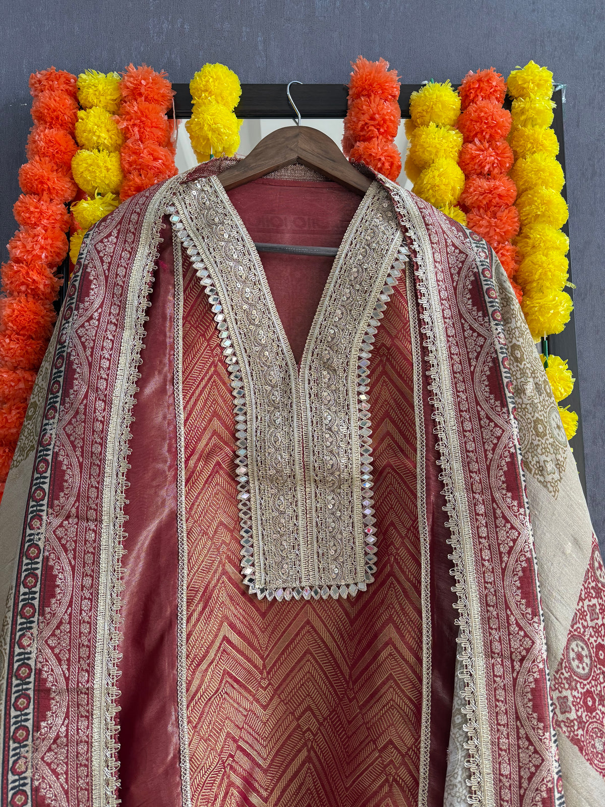 Luxurious Tissue silk Aari work suit