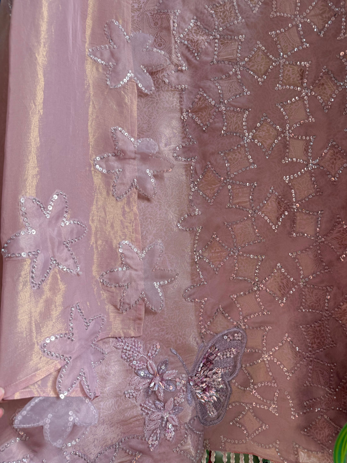 Luxurious brocade cutwork Tissue silk suit