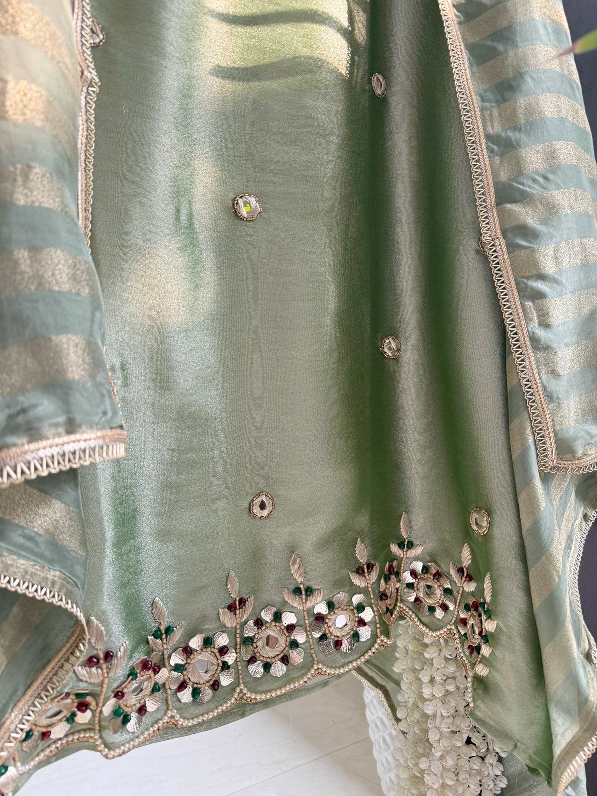 Luxurious leather patti bejewelled suit