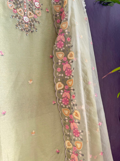 Premium tissue silk hand embroidered suit