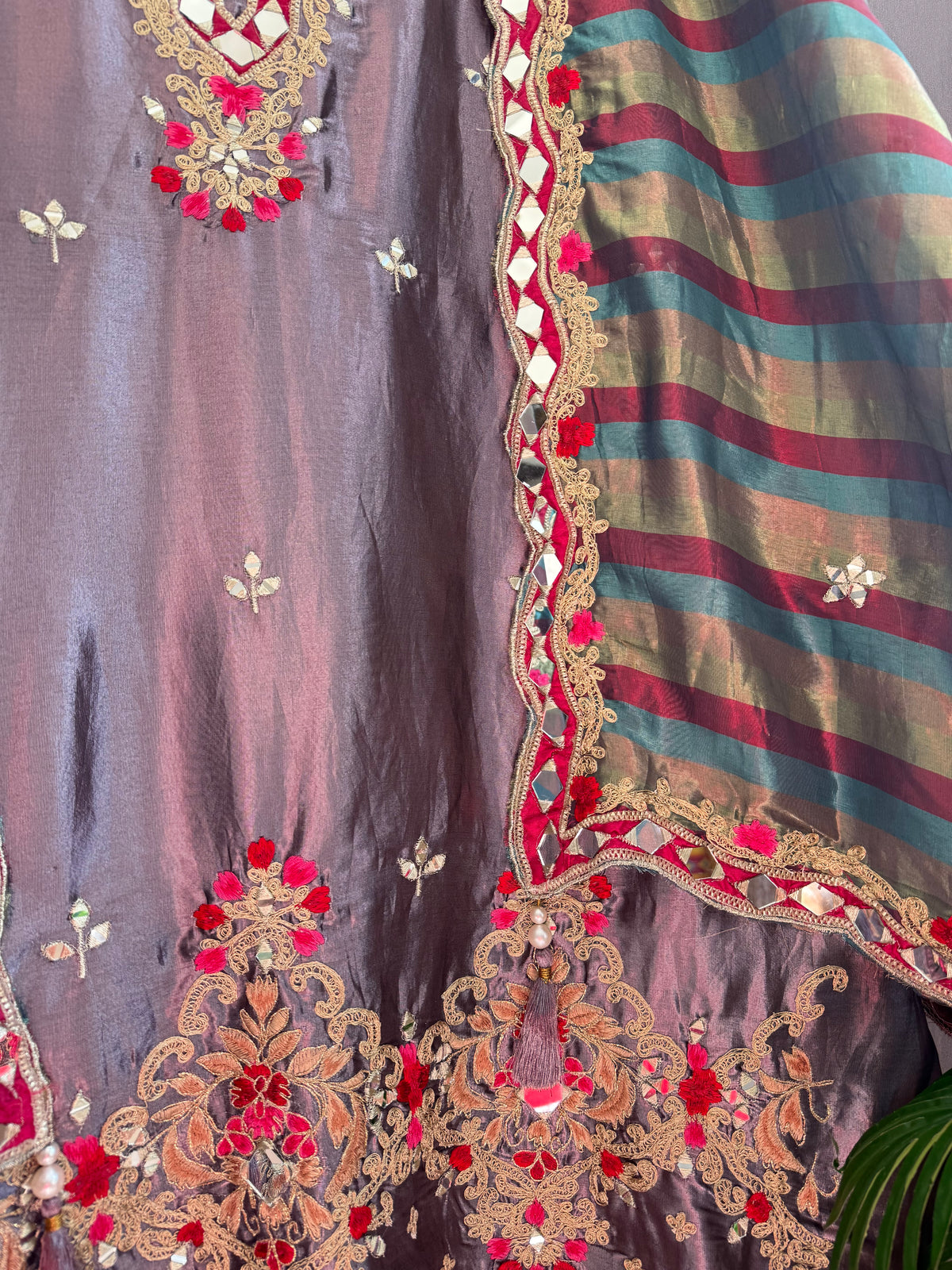 Luxurious mettalic Mirrorwork suit