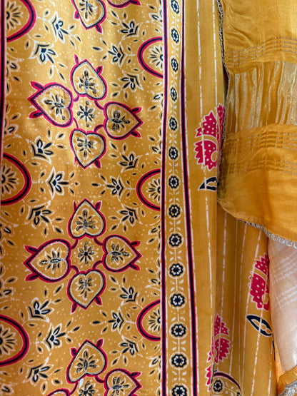 Gajji silk ajrakh Handwork suits