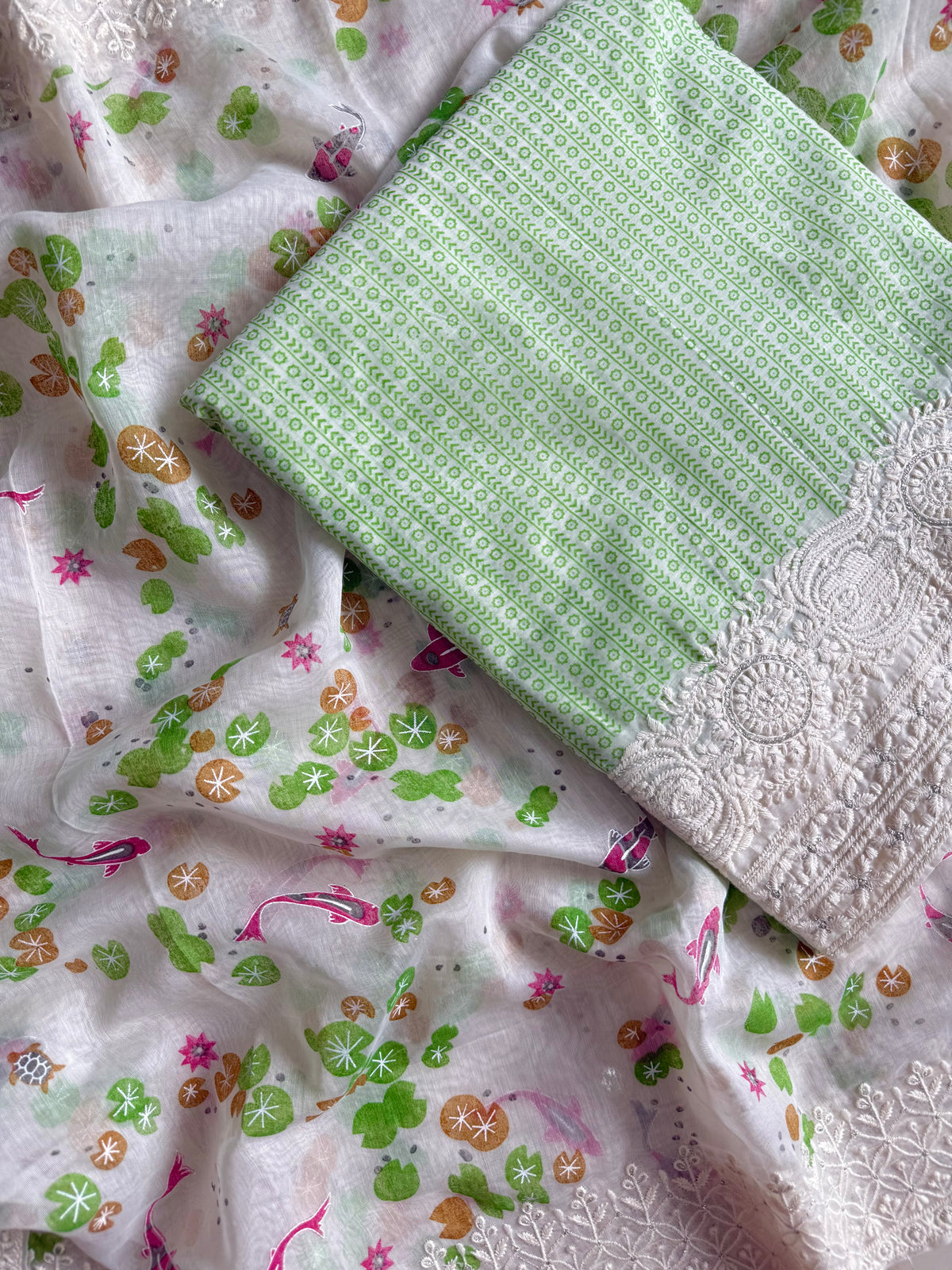 Chanderi cotton dolphins lucknowi suit