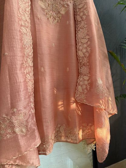 Tussar tissue handwork aari suit