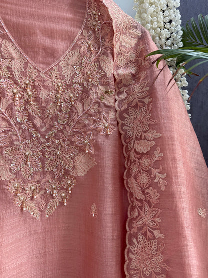 Tussar tissue handwork aari suit