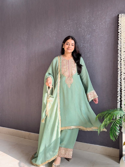 Luxurious crush tissue aari work set