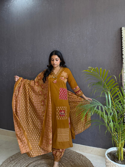 Pure cotton afghani ajrakh suit set