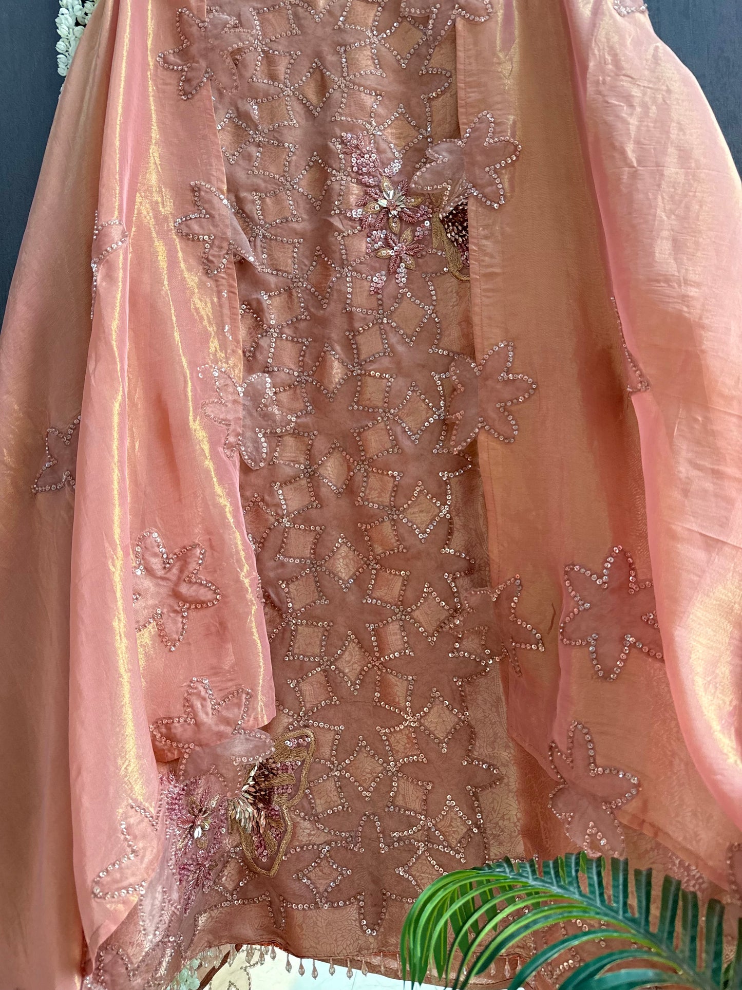 Luxurious brocade cutwork Tissue silk suit