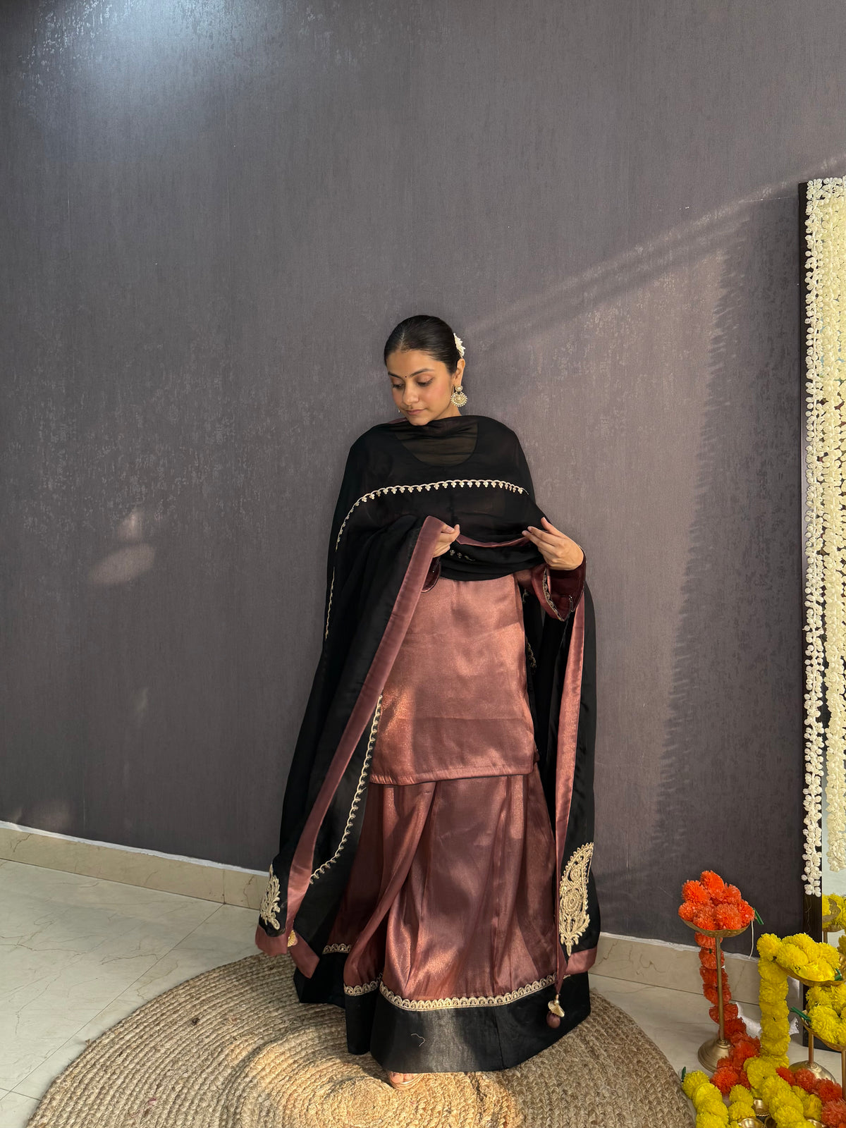 Luxurious metallic sharara set