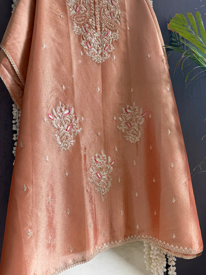 Premium tissue peacock hand embroidered suit