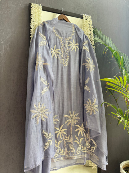 Luxurious Mul chanderi tropical trees suit