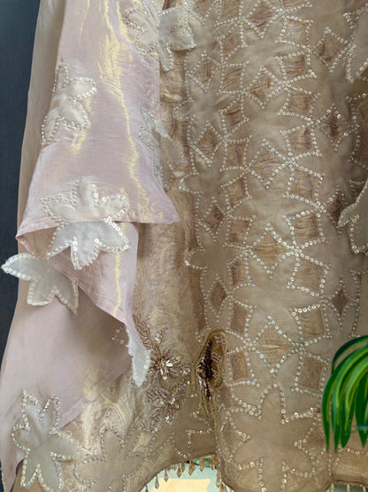 Luxurious brocade cutwork Tissue silk suit