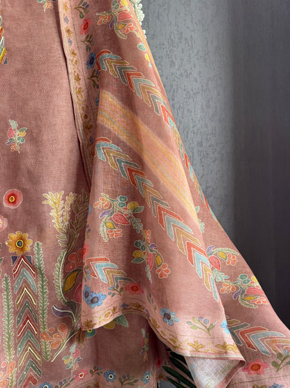 Pure linen florals handwork suit