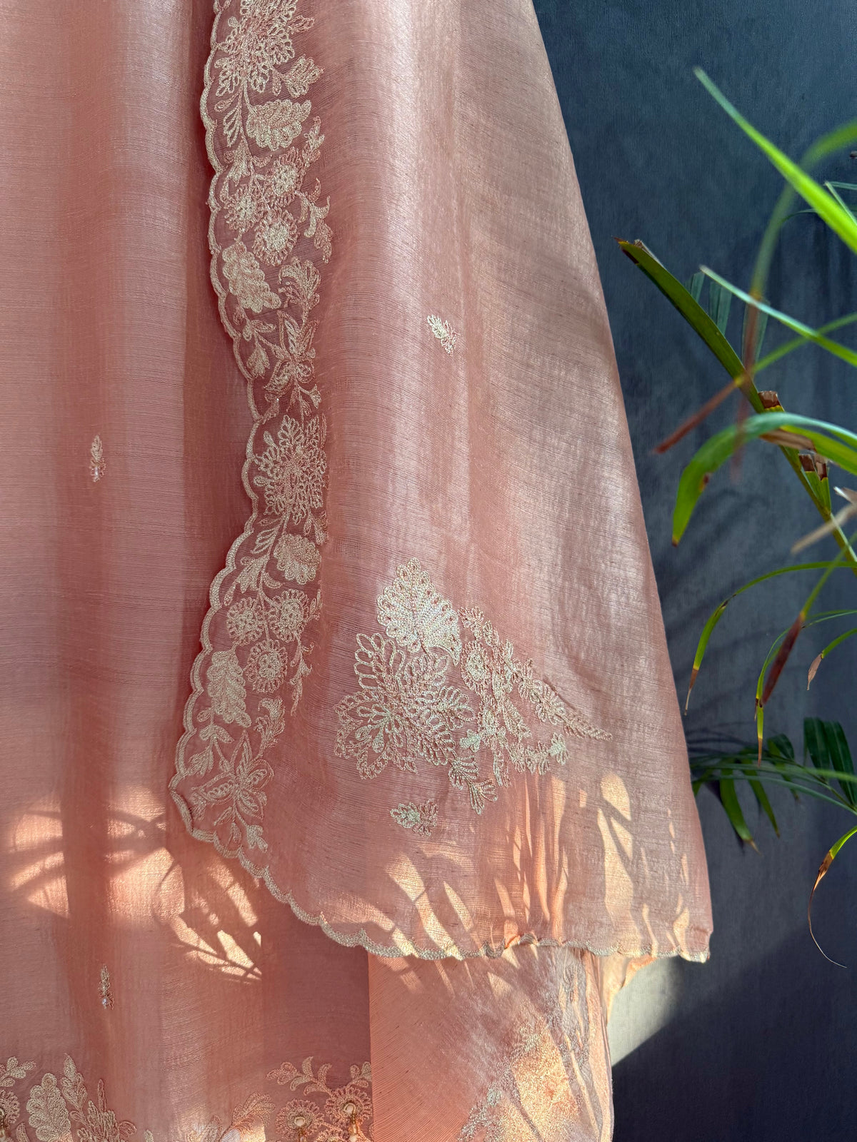 Tussar tissue handwork aari suit