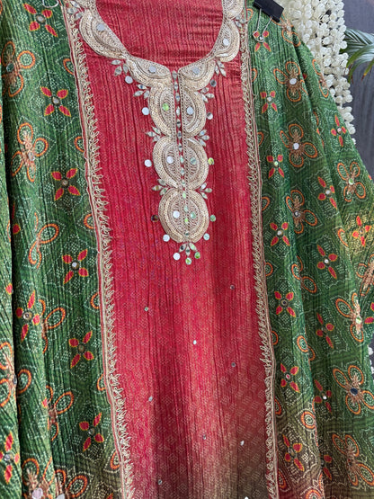 Crush tissue Bandhani ombré suit