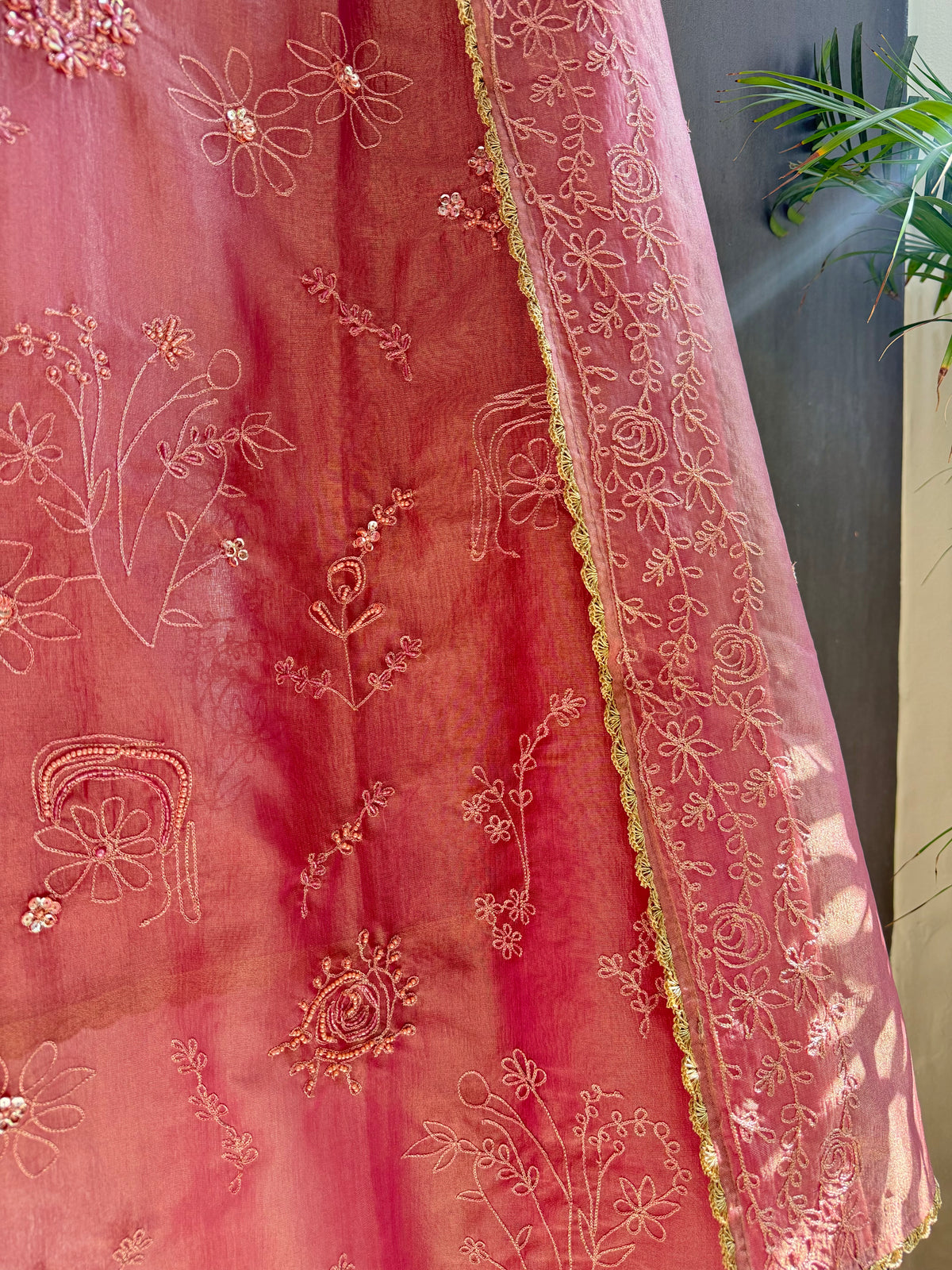 Premium tissue organza aari embroidered suit