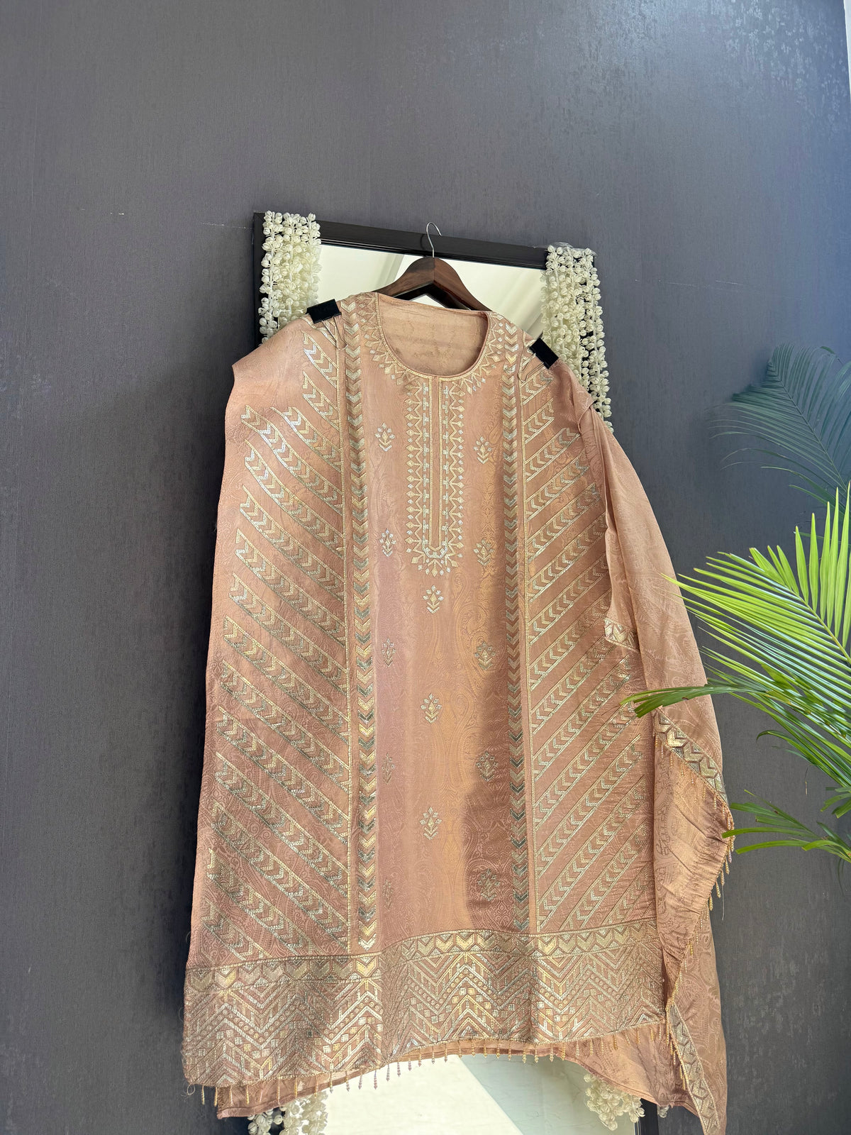 Luxurious Tissue Brocade gota appliqué work suit