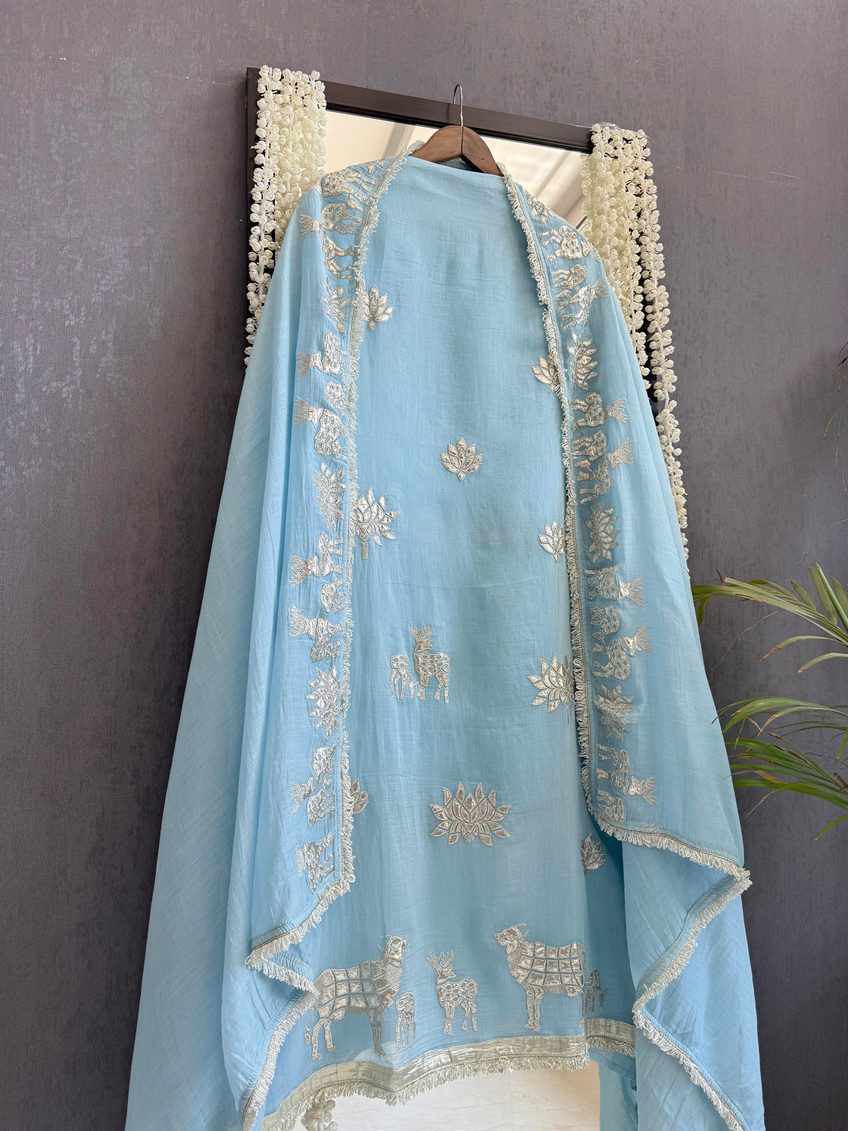 Luxurious Mul chanderi gota appliqué work suit