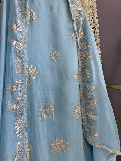 Luxurious Mul chanderi gota appliqué work suit